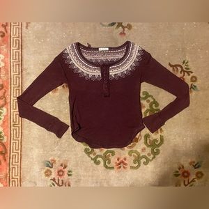 Free People Red Long Sleeved Embroidered Shirt Small